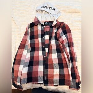 Hollister Red and Black Plaid Hoodie